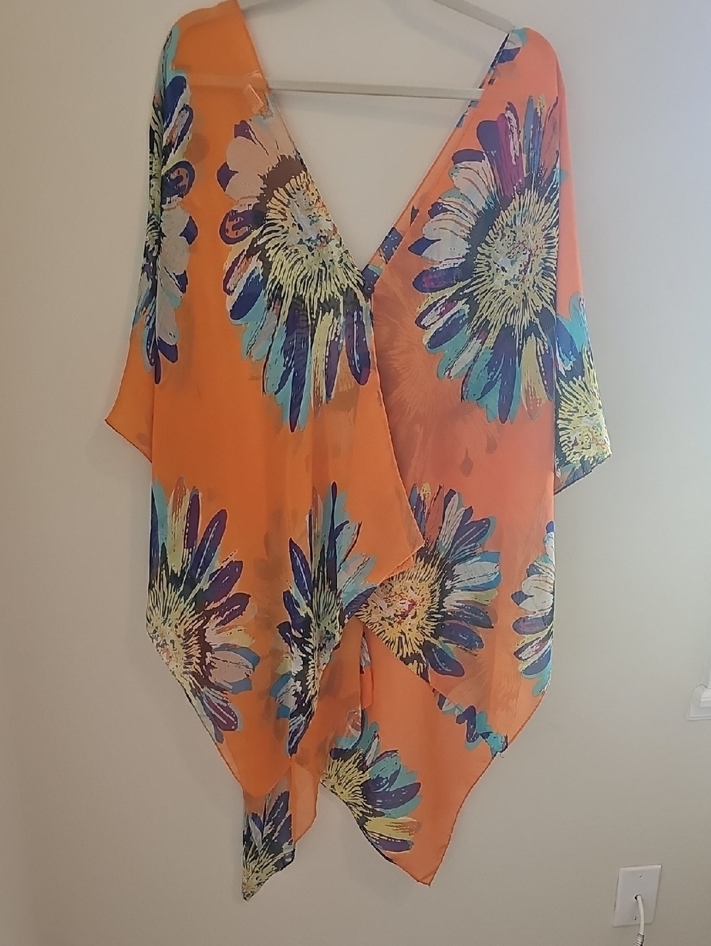 Kokomo Silk Blend‎ Floral Kimono Wrap Womens One Size Orange Boho Coverup OS